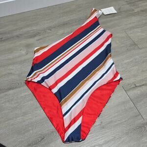 Baiia One Shoulder Striped Reversable One Piece Swimsuit Size 16 NWT